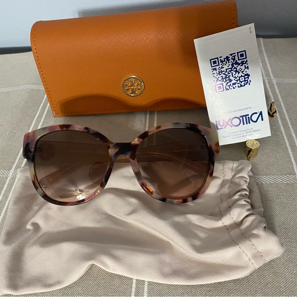 Tory Burch Tortoise Shell Sunglasses with Orange Case